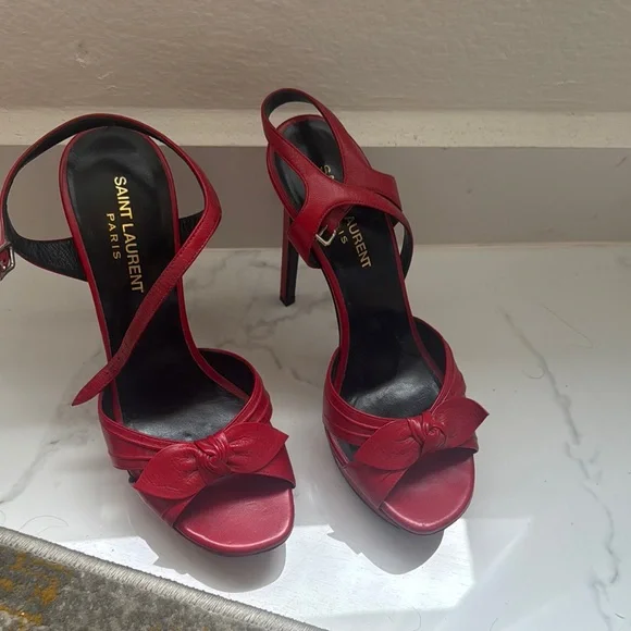Saint Laurent Red Strappy Heels - Picture 1 of 3